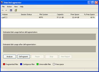 Image of the Disk Defragmenter dialog box