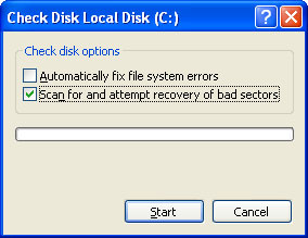 Image of Check Disk dialog box